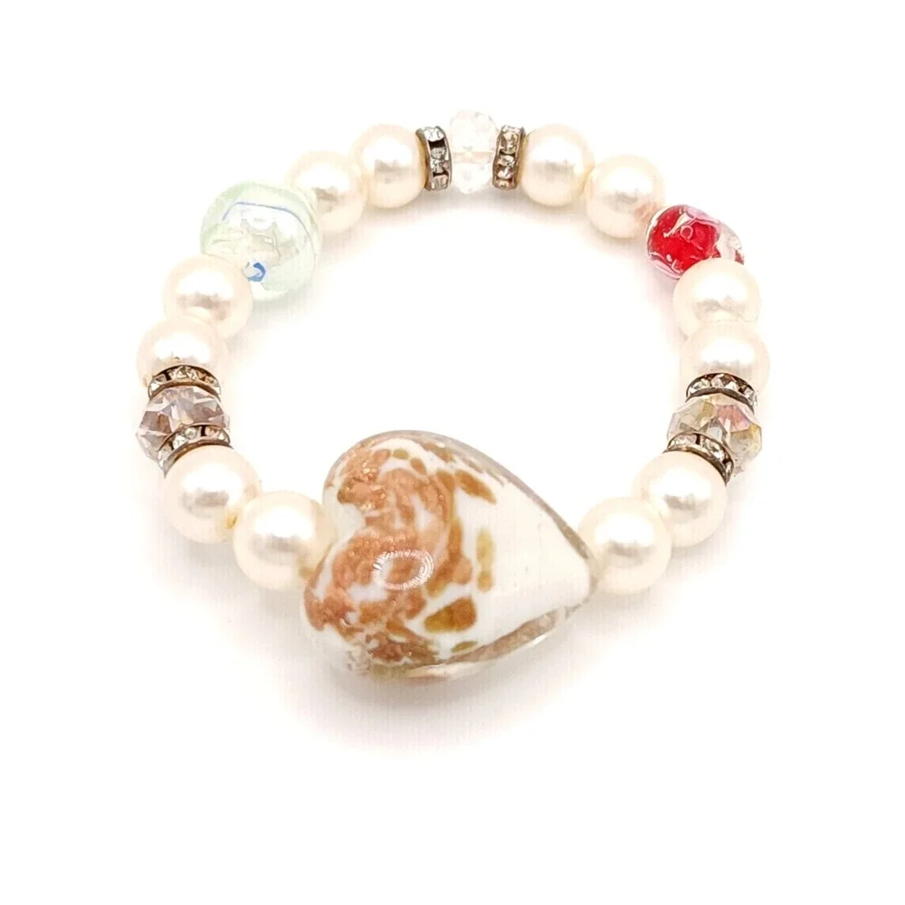 Set of 4 Faux Pearl Stretch Bracelets White Beaded Stackable Jewelry - Picture 6 of 9